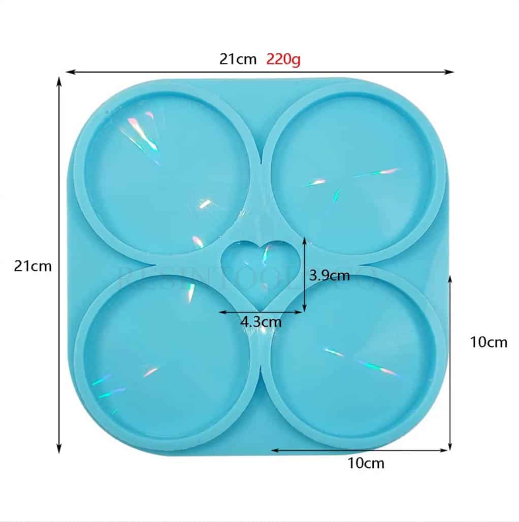 4 coasters and a heart holographic measurment – RESINTOOLS.CO
